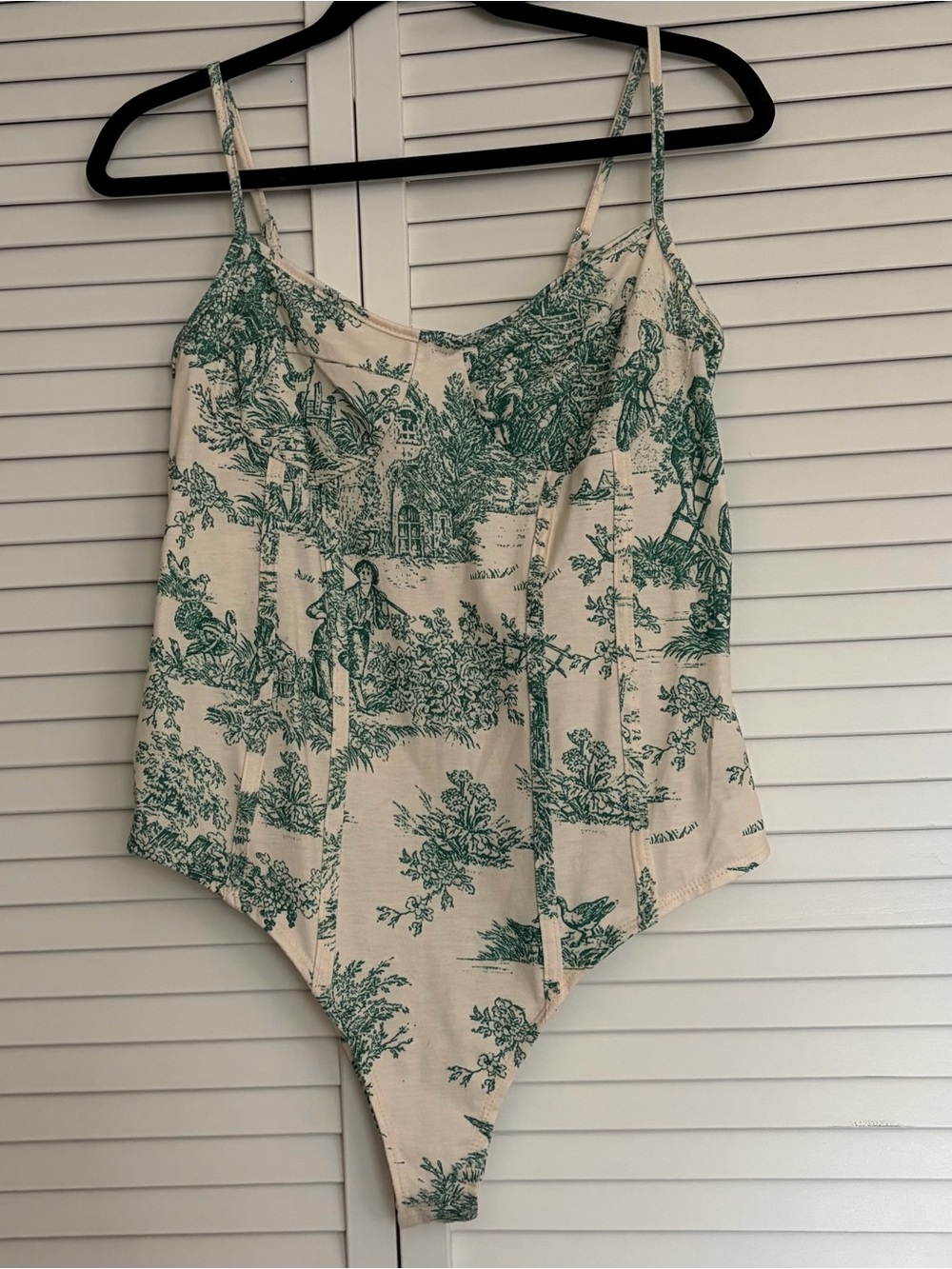 NWOT Cider Cream Bodysuit with Green Toile Motif